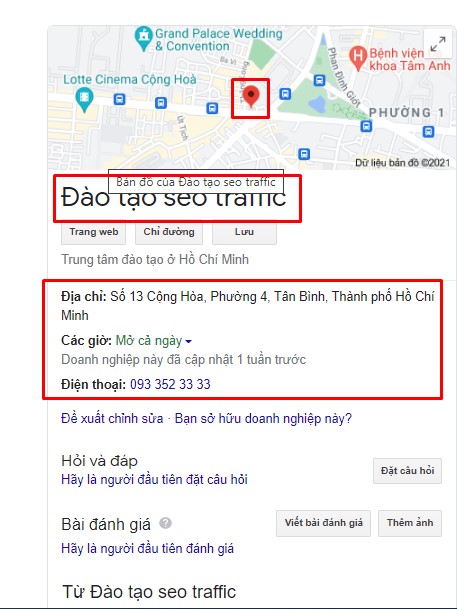 Google maps đào tạo seo traffic