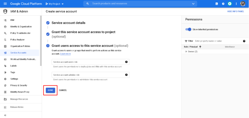 Google index api - service account
