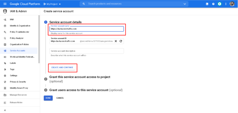 Google index api - service account